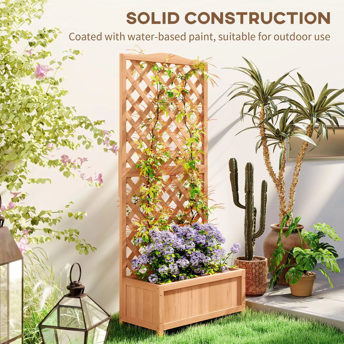 Wood Planter with Trellis, Raised Garden Bed, 30" x 14" x 67", Brown Raised Garden Beds at Gallery Canada