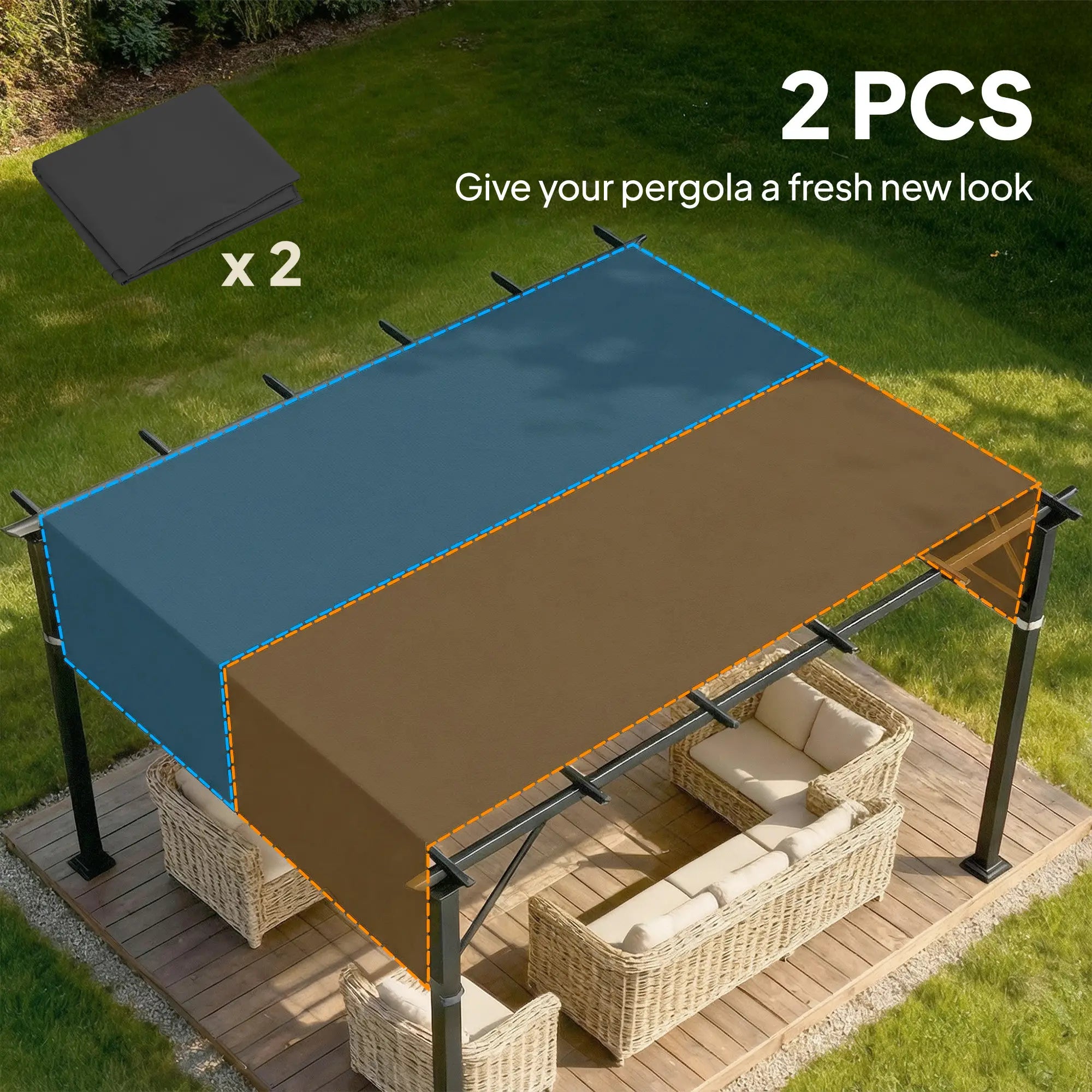 2 Pcs UV Protection Pergola Replacement Canopy, 10' x 10' Size, Black Gazebo Canopy Replacement at Gallery Canada