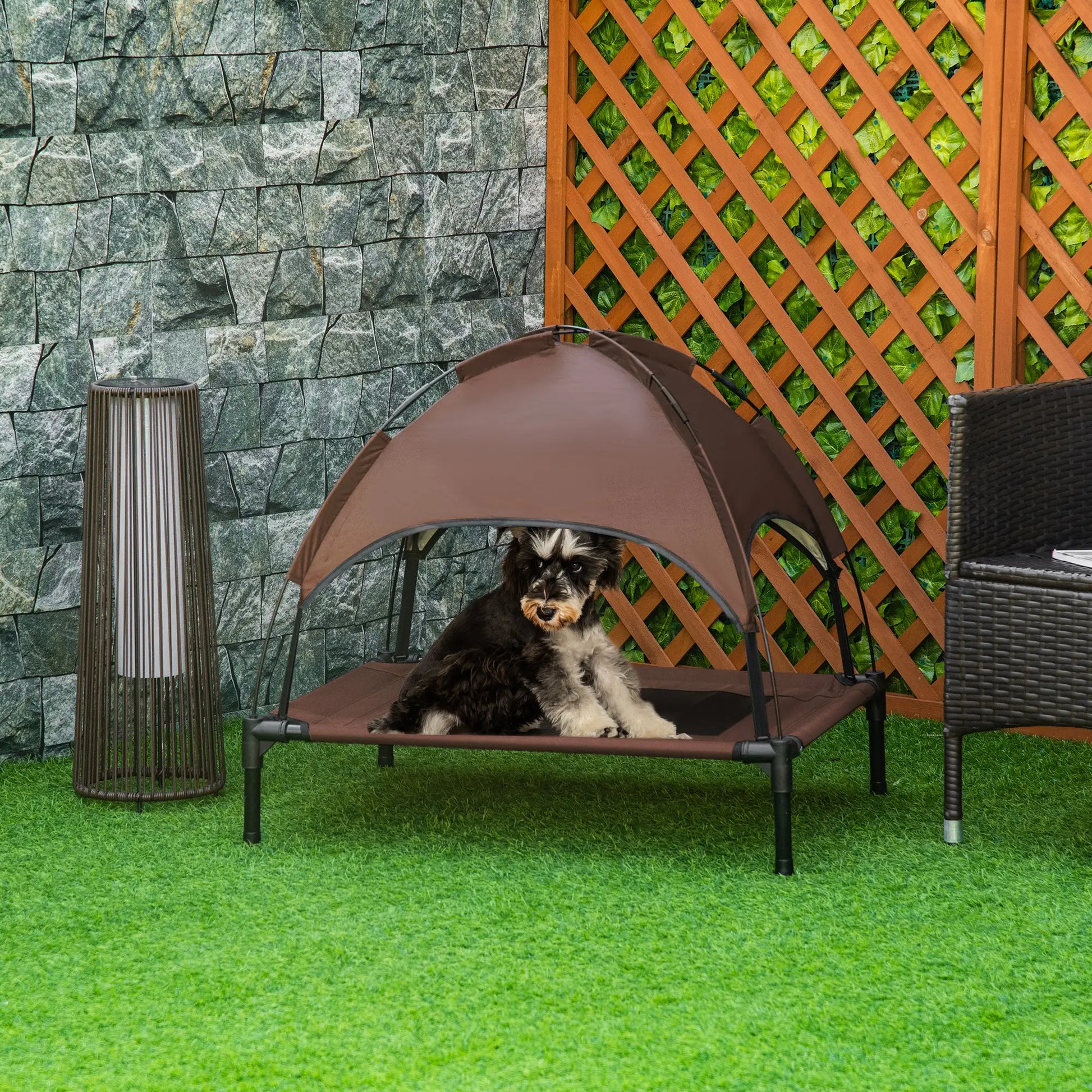 Elevated Dog Bed with Canopy, Portable Dog Cot, 30" x 24" x 29", Coffee Elevated Dog Beds at Gallery Canada