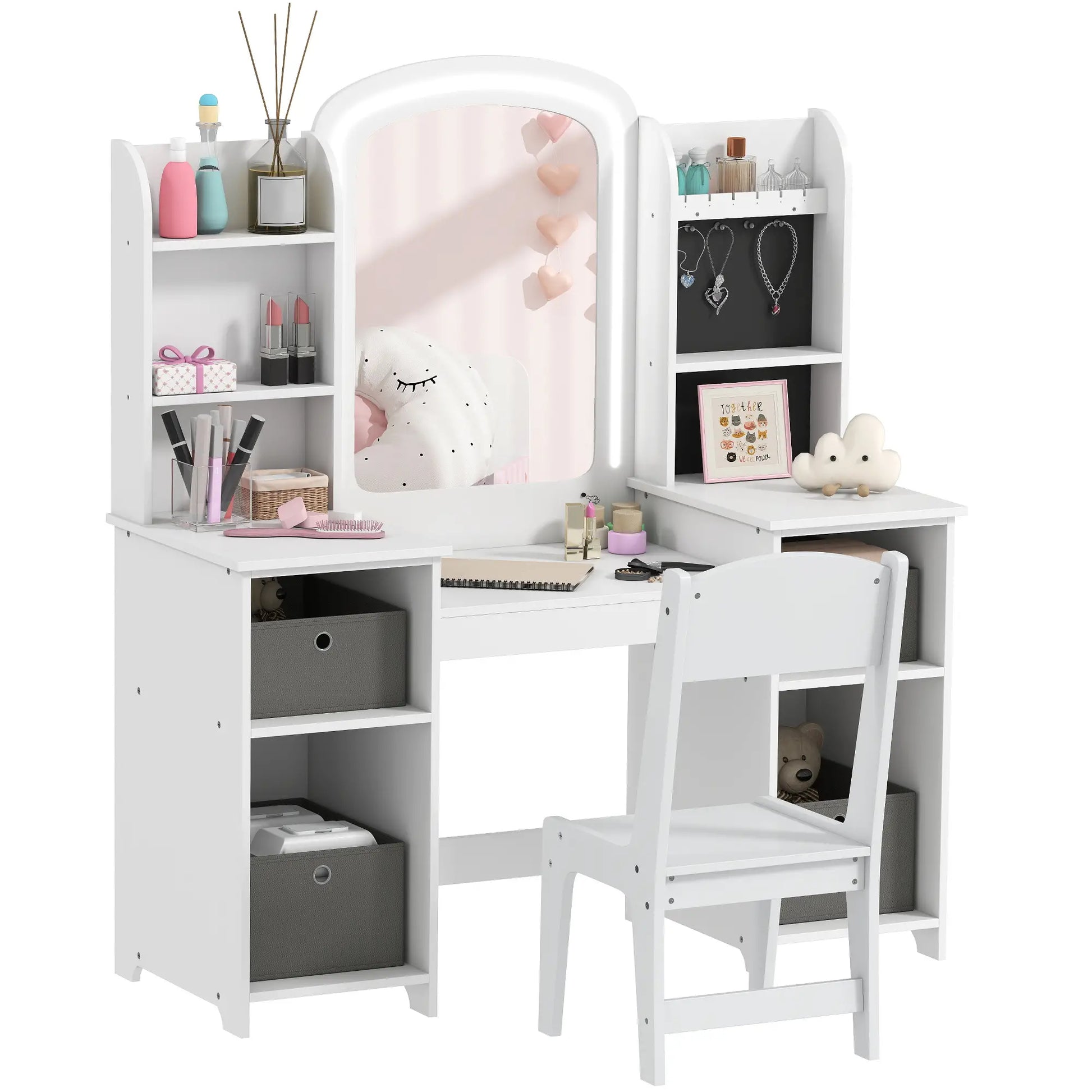 Kids Vanity Table And Chair Set With Lighted Mirror, White Kids Bedroom Furniture at Gallery Canada