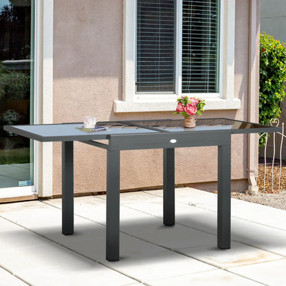 63" Extendable Outdoor Dining Table, Aluminum Frame, Tempered Glass, Black Patio Dinning Tables at Gallery Canada