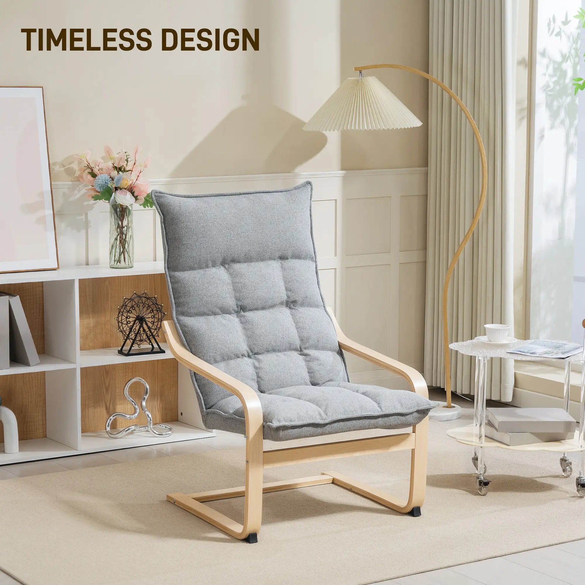 Modern Armchair, Upholstered Accent Chair, Curved Leg, Light Grey Accent Chairs at Gallery Canada