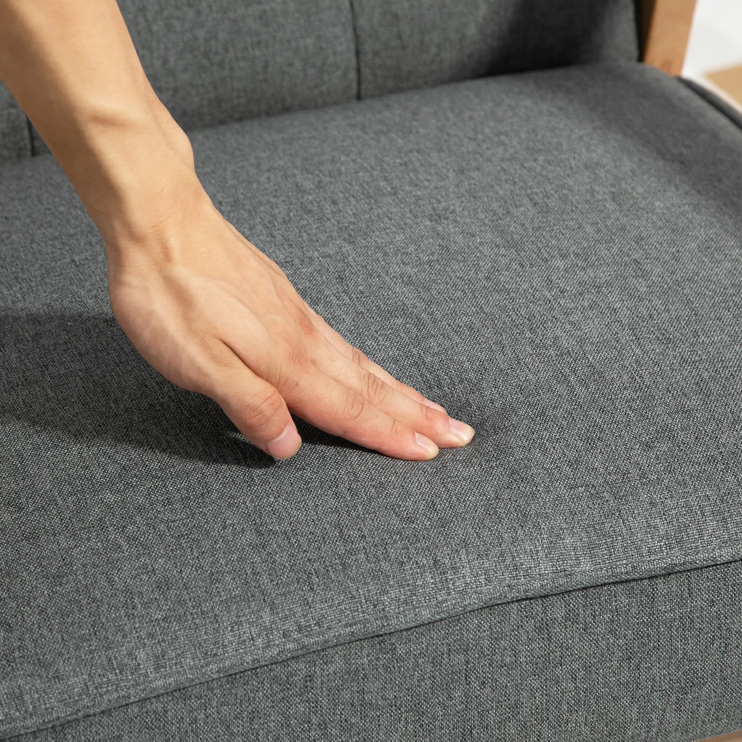 Modern Accent Chair with Button Tufted Back, Line-feel Fabric Armchair with Solid Wood Frame for Bedroom, Grey Accent Chairs at Gallery Canada