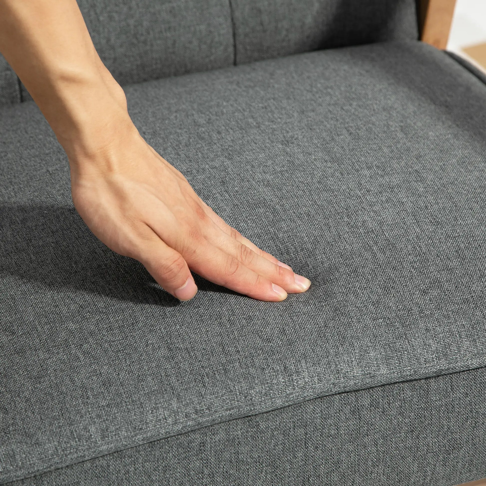 Modern Accent Chair with Button Tufted Back, Line-feel Fabric Armchair with Solid Wood Frame for Bedroom, Grey Accent Chairs at Gallery Canada