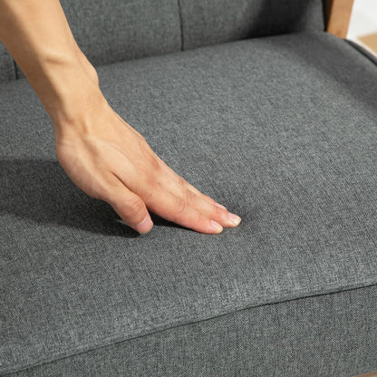 Modern Accent Chair with Button Tufted Back, Line-feel Fabric Armchair with Solid Wood Frame for Bedroom, Grey Accent Chairs at Gallery Canada