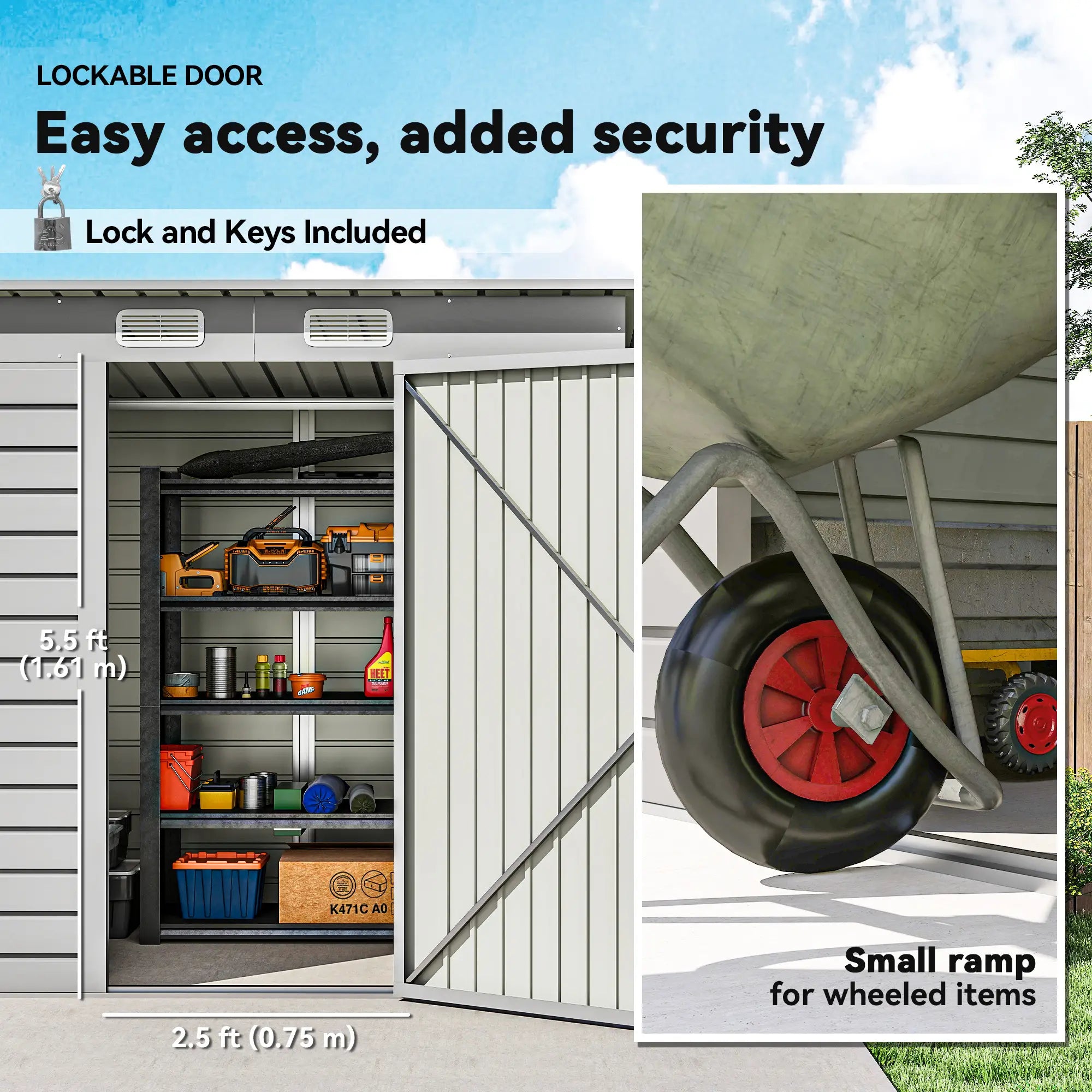 6 x 4FT Galvanized Garden Storage Shed, Metal Outdoor Shed, Light Grey Sheds at Gallery Canada