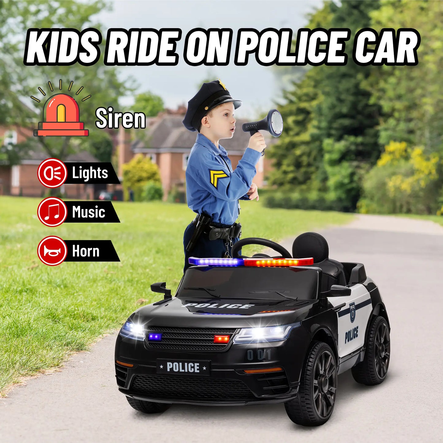 12V Kids Electric Police Car, Remote Control, Black Electric Toy Cars at Gallery Canada