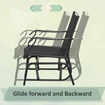 3 Piece Patio Glider Set, Breathable Mesh Seat, Glass Top Table, Black Outdoor Gliders at Gallery Canada