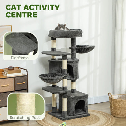 52.5" Cat Tree Tower, Scratching Posts, Condos, Bed, Dark Grey Cat Trees at Gallery Canada