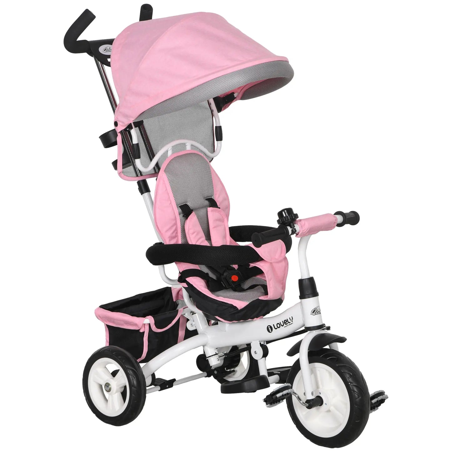 6 in 1 Toddler Tricycle Stroller with Basket, Canopy, 5-point Safety Harness, for 12-60 Months, Pink Tricycles for Kids at Gallery Canada
