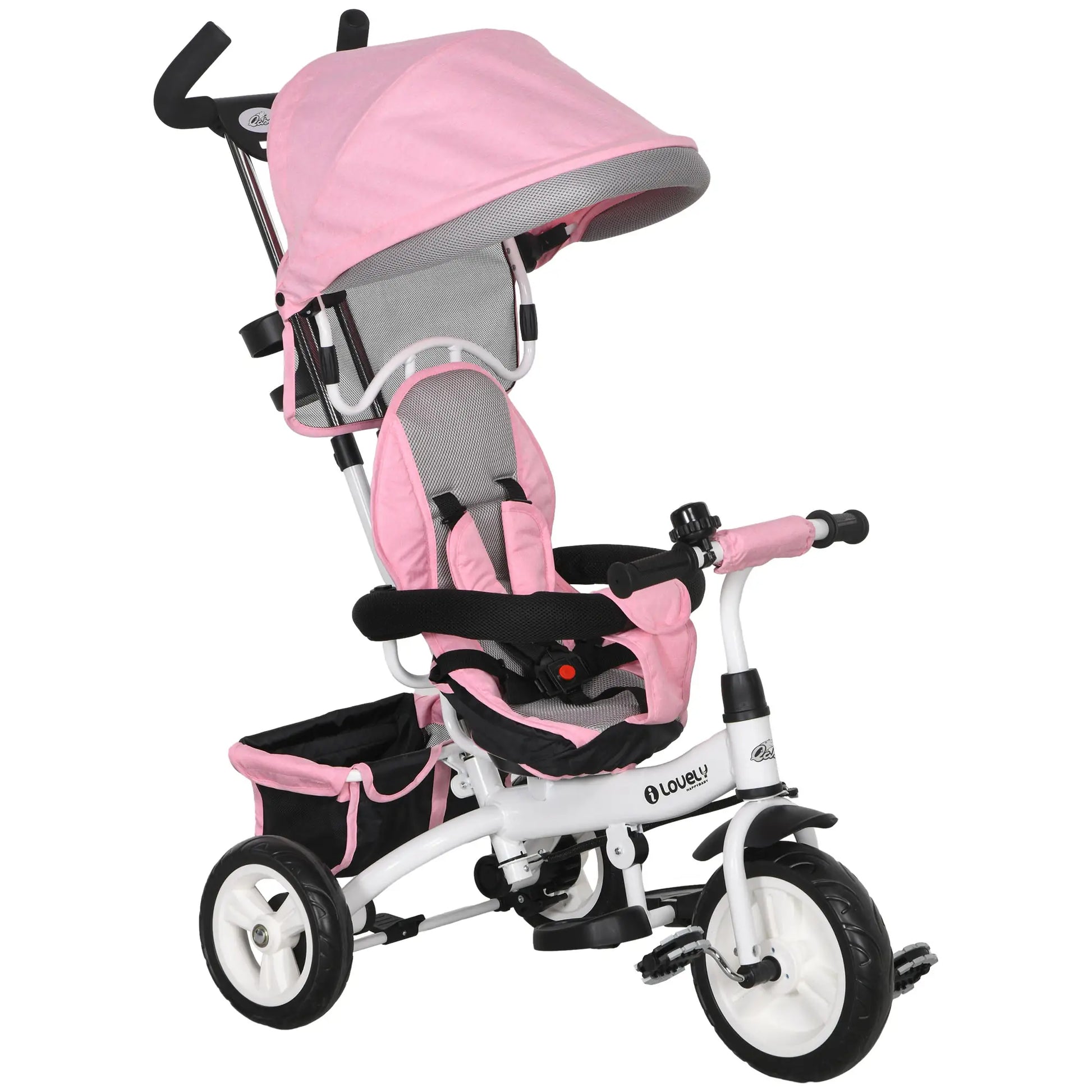 6 in 1 Toddler Tricycle Stroller with Basket, Canopy, 5-point Safety Harness, for 12-60 Months, Pink Tricycles for Kids at Gallery Canada