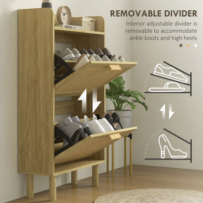 Slim Shoe Storage, 2 Flip Drawers, Adjustable Shelves, 12 Pair, Oak Shoe Storage Cabinets & Racks at Gallery Canada