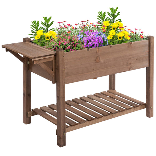 Raised Garden Bed with 8 Grids and Storage Shelf, Elevated Planter Box with Legs, for Vegetables Flowers Herbs, Brown