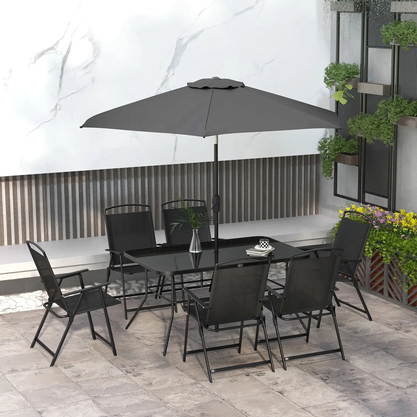 8 Piece Patio Set, 6 Folding Chairs, Rectangle Table, Outdoor Dining, Black Outdoor Dining Sets at Gallery Canada