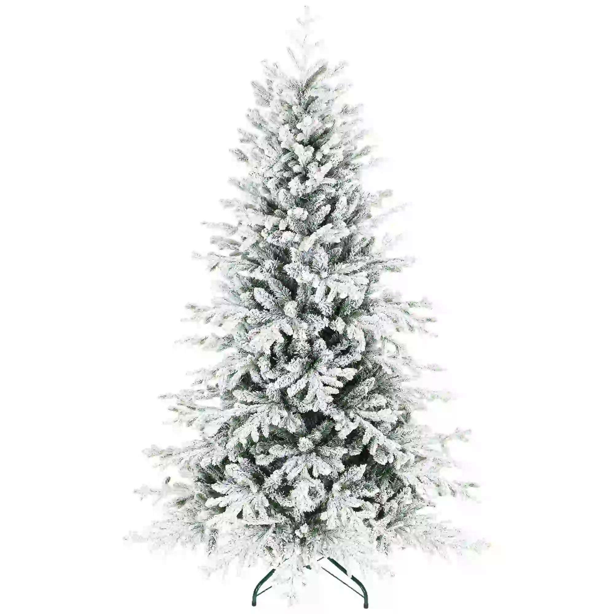 6ft Artificial Flocked Christmas Tree, Full Snow Pine, Hinged with Metal Stand Artificial Christmas Trees at Gallery Canada