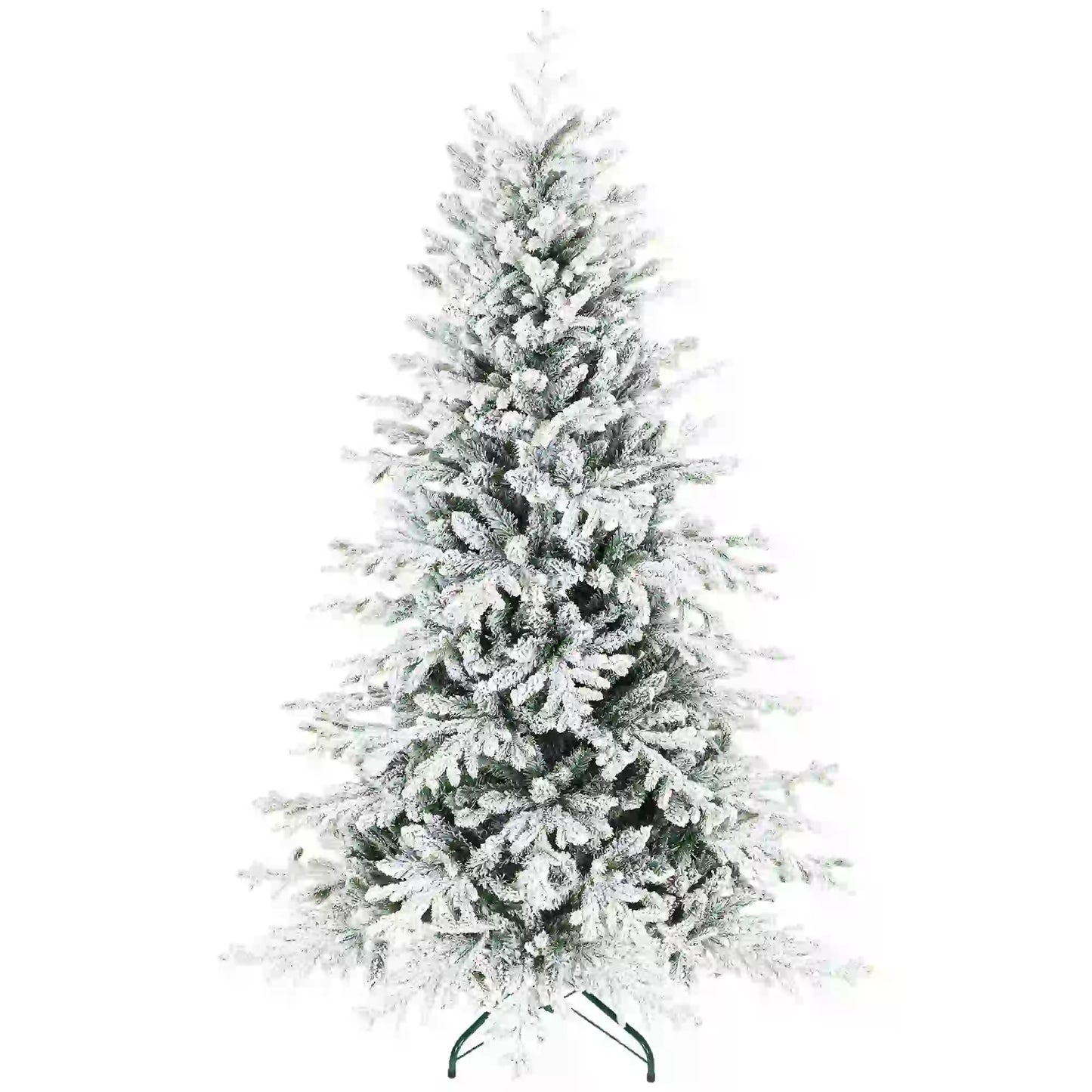 6ft Artificial Flocked Christmas Tree, Full Snow Pine, Hinged with Metal Stand Artificial Christmas Trees at Gallery Canada