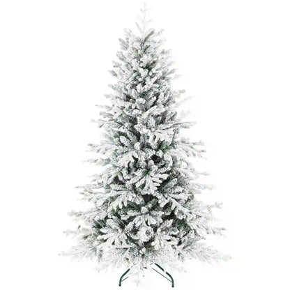 6ft Artificial Flocked Christmas Tree, Full Snow Pine, Hinged with Metal Stand Artificial Christmas Trees at Gallery Canada