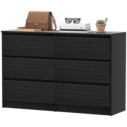 Wide 6 Drawer Dresser, Modern Clothes Storage Organizer, Black Storage Cabinets Black at Gallery Canada
