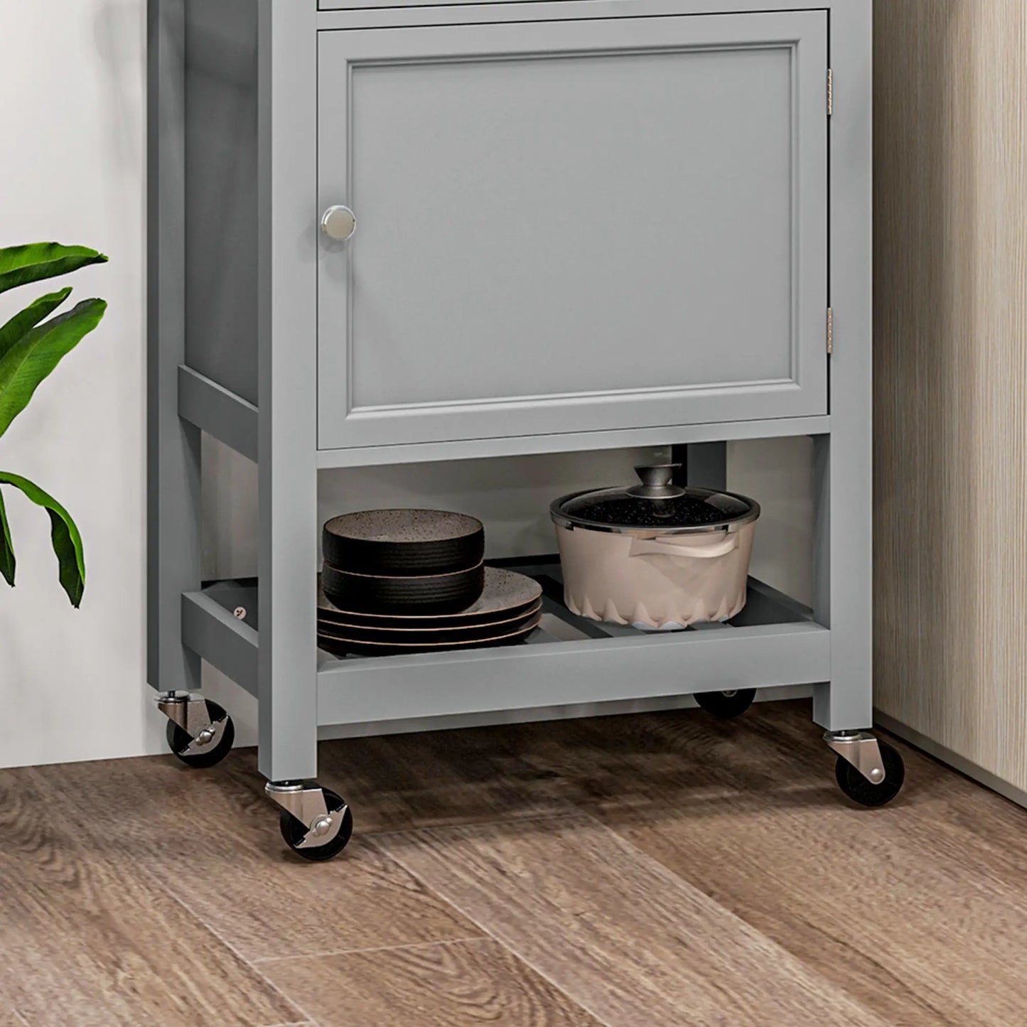 Kitchen Cart on Wheels, Wood Top, Towel Rack, Drawer, Shelf, Grey Kitchen Islands & Kitchen Carts at Gallery Canada