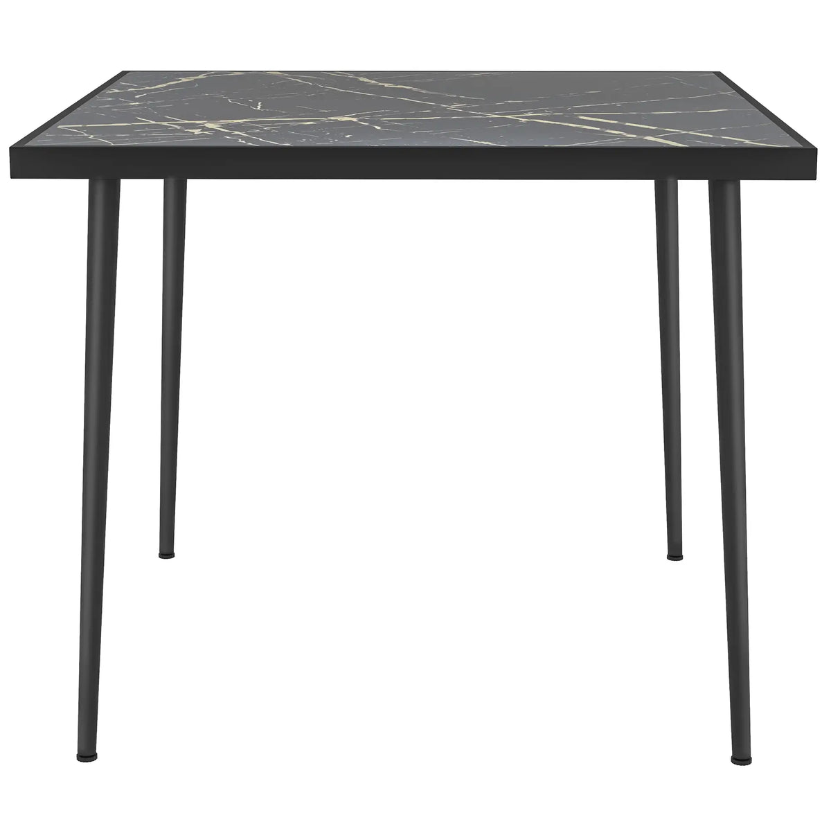 Square Patio Dining Table for 4, Marble Effect Glass Top, Steel Frame, Black Patio Dinning Tables Black at Gallery Canada