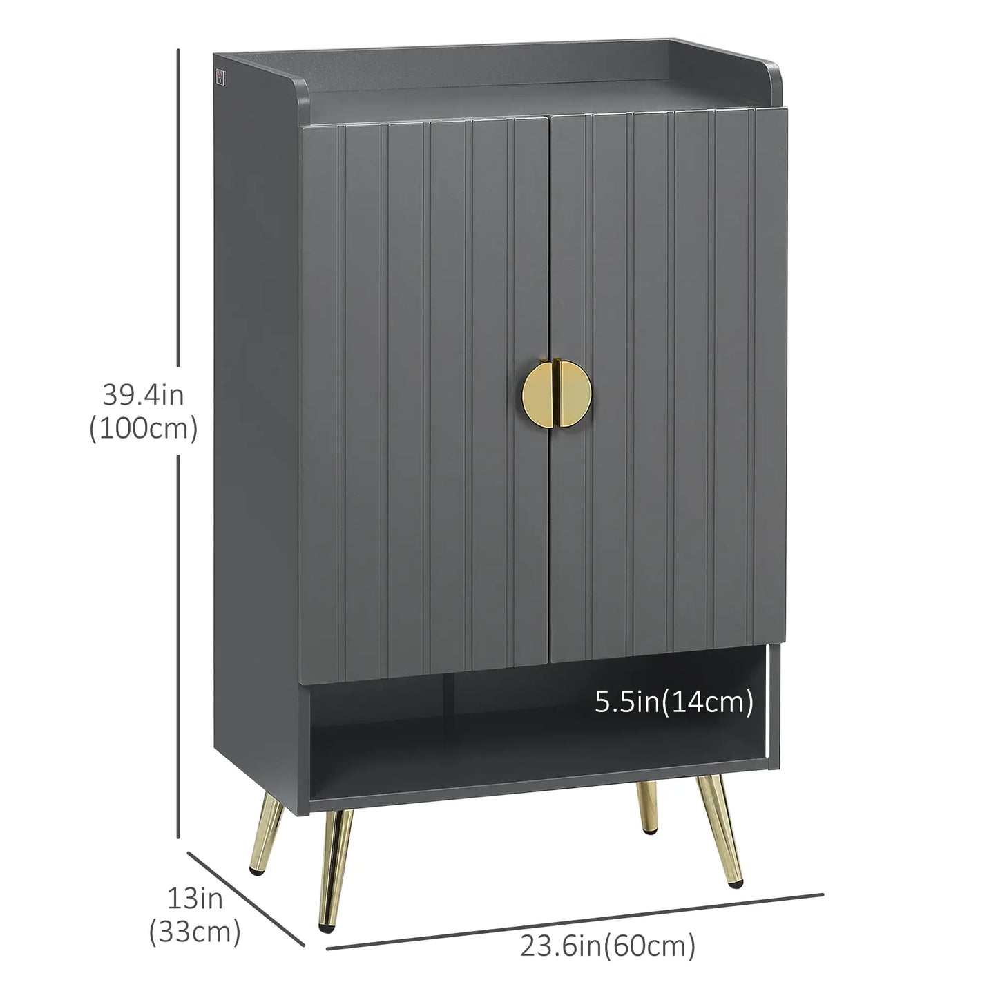 Narrow Shoe Storage Cabinet, Adjustable Shelves, Open Shelf, 15 Pairs, Grey Shoe Storage Cabinets & Racks at Gallery Canada