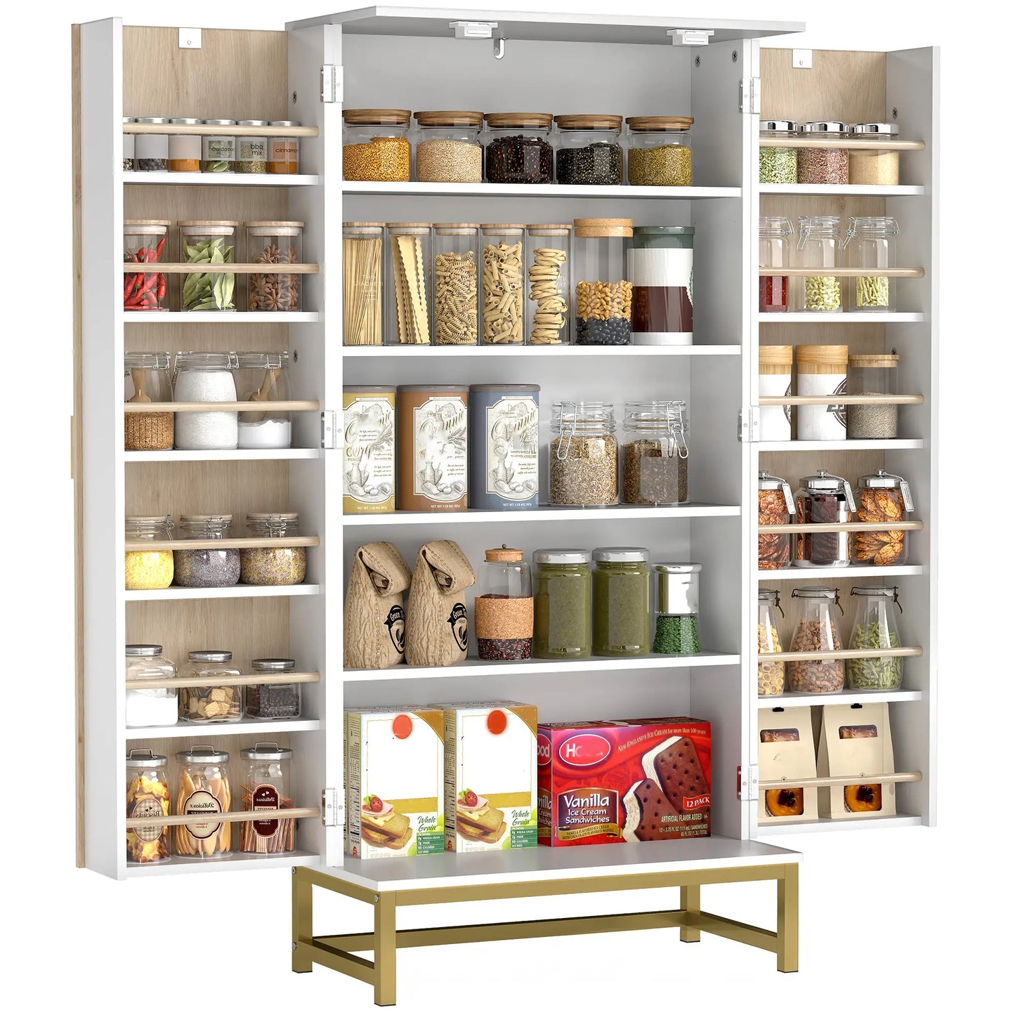 47" Kitchen Pantry Cabinet, Freestanding Storage with Adjustable Shelves, White Kitchen Pantry Cabinets at Gallery Canada