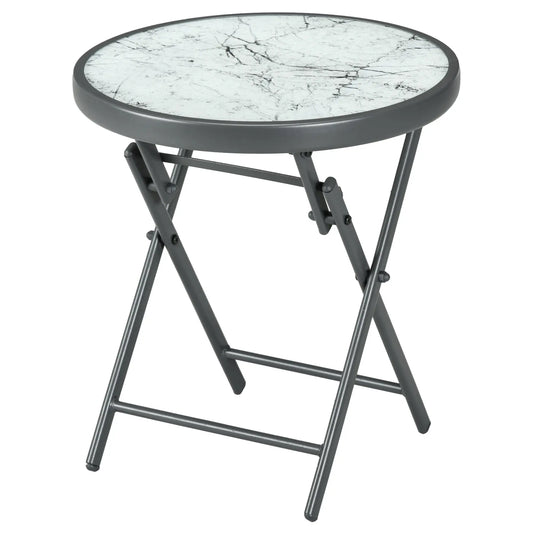 18" Outdoor Round Folding Table, Tempered Glass Top, White Patio Side Tables Dark Grey, White at Gallery Canada