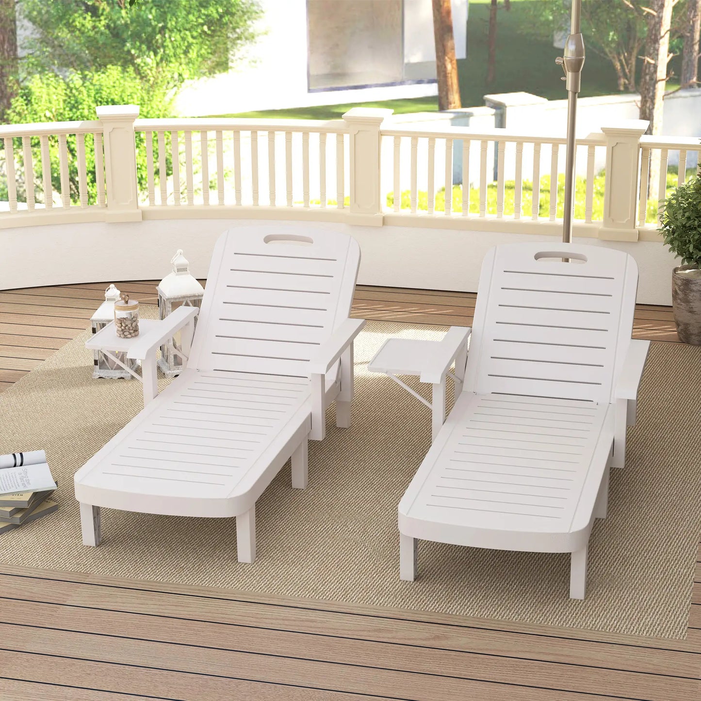 2 Tanning Chairs, 5 Position Adjustable, Foldable Side Table, White Lounger Chairs at Gallery Canada