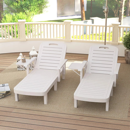 2 Tanning Chairs, 5 Position Adjustable, Foldable Side Table, White Lounger Chairs at Gallery Canada