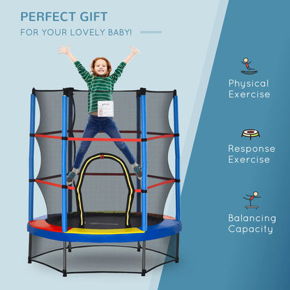 55" Kids Trampoline with Enclosure Net, Indoor/Outdoor, Multi-Coloured Trampolines at Gallery Canada