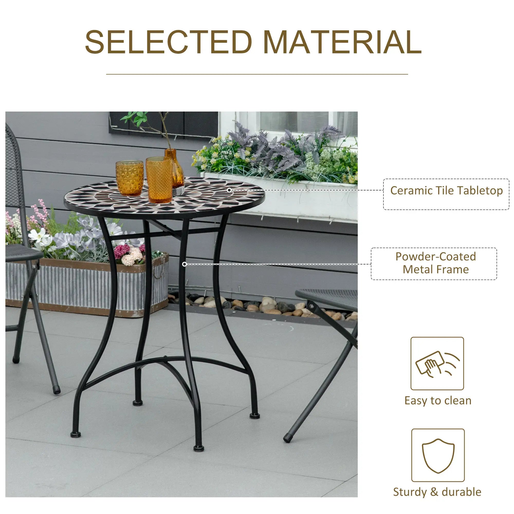 Round Mosaic Patio Table, Metal Frame, Outdoor Garden Furniture, Black Patio Side Tables at Gallery Canada