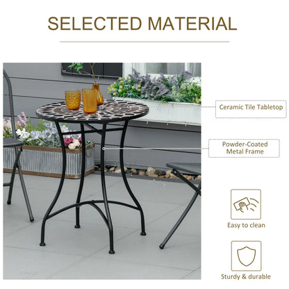 Round Mosaic Patio Table, Metal Frame, Outdoor Garden Furniture, Black Patio Side Tables at Gallery Canada