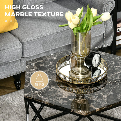 Coffee Table with High Gloss Marble Tabletop, Modern Cocktail Table with Steel Frame for Living Room, Black - Gallery Canada