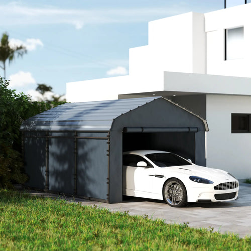 10' x 15' Metal Carport, Heavy Duty Garage Shelter, Dark Grey