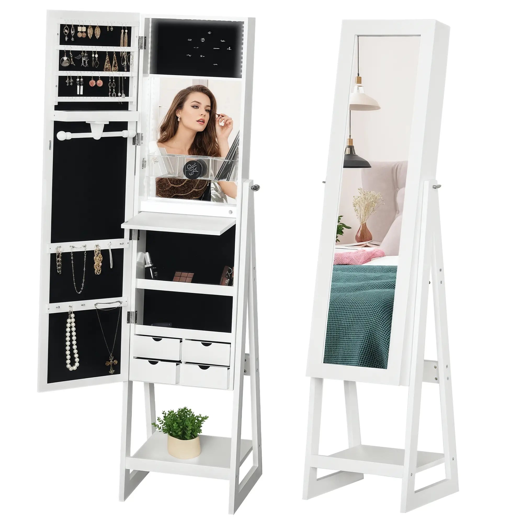 Jewellery Cabinet with Full-Length Mirror, White Jewellery Armoire & Jewellery Mirror Cabinets at Gallery Canada