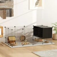 Cage pour cochon d'Inde, 31 panneaux, cabanes surélevées, tapis antidérapants, noir