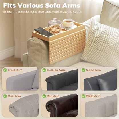 Bamboo Couch Arm Tray, Flexible Roll-up Design, Wide Compartment, Natural Living Room Furniture at Gallery Canada
