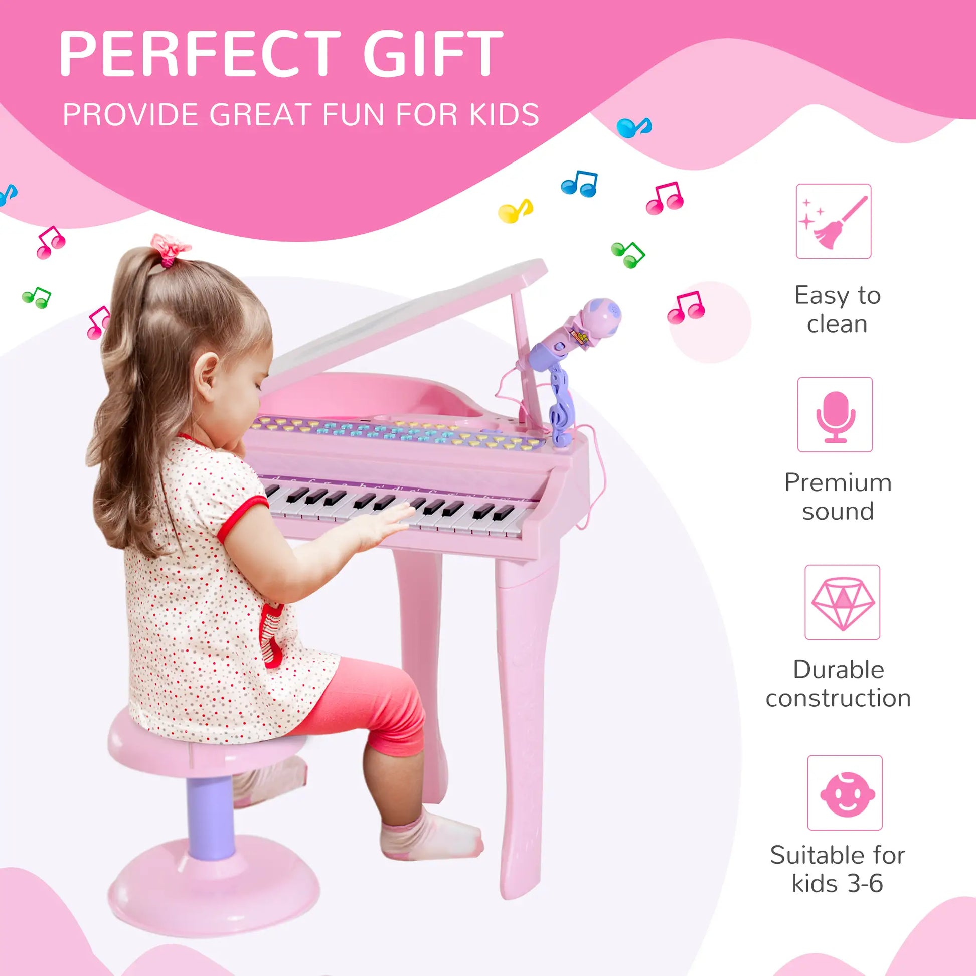 Mini Electronic Piano, 37 Key Keyboard, Kids Toy with Microphone, Pink Electronic Musical Pianos at Gallery Canada