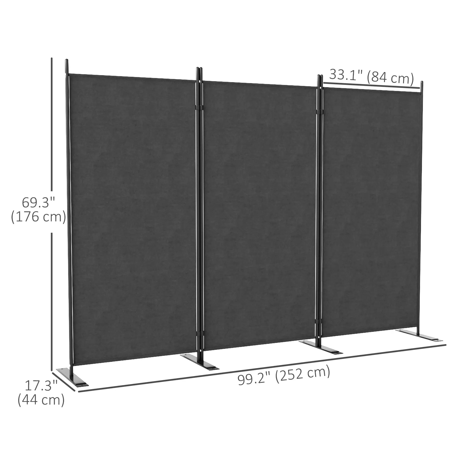 3 Panel Folding Privacy Screen, 5.8FT Tall, UV30+ Protection, Dark Grey Side Awnings at Gallery Canada