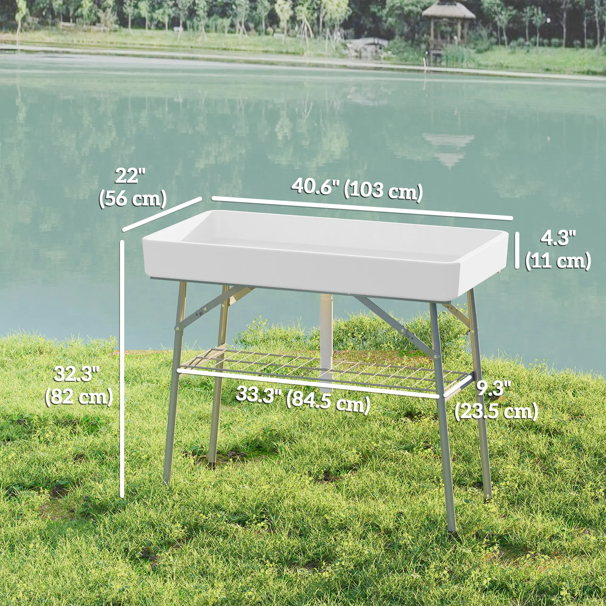 3.4ft Folding Ice Cooler Table with Drain, Outdoor Patio Party, White Picnic Tables & Camping Chairs at Gallery Canada