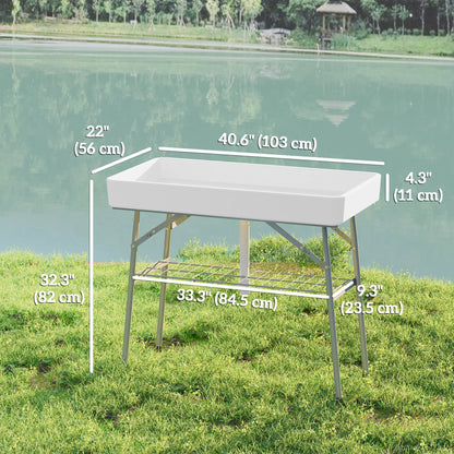 3.4ft Folding Ice Cooler Table with Drain, Outdoor Patio Party, White Picnic Tables & Camping Chairs at Gallery Canada