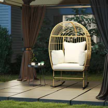 Oversized Rocking Chair, Indoor Outdoor Egg Chair, Thickened Cushions, Wicker Patio Lounger, Beige Outdoor Rocking Chairs at Gallery Canada