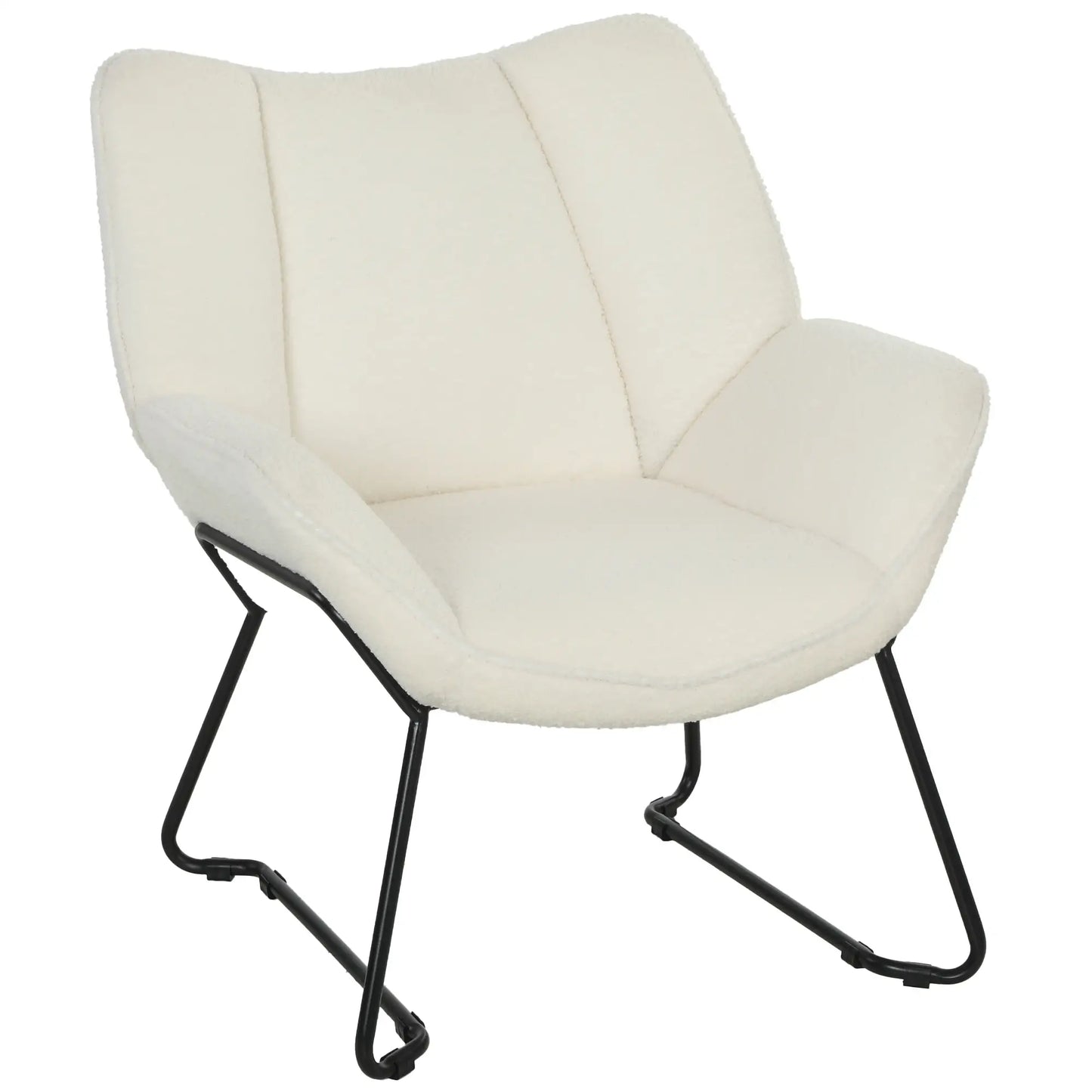 Accent Chair, Sherpa Fleece Armchair with Wide Backrest and Metal Legs, White Accent Chairs at Gallery Canada