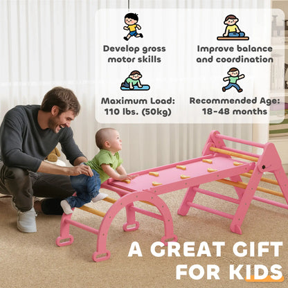7-in-1 Pikler Triangle Set, Foldable Wooden Climbing Toys, Pink Kids Gym & Playmats at Gallery Canada