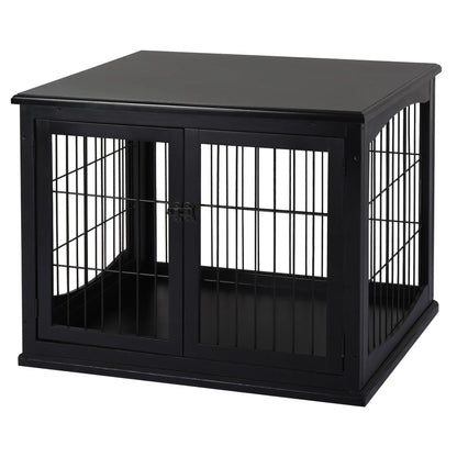 26" Wooden Dog Cage, Double Door, Modern Design, Black Houses, Kennels & Pens Black at Gallery Canada