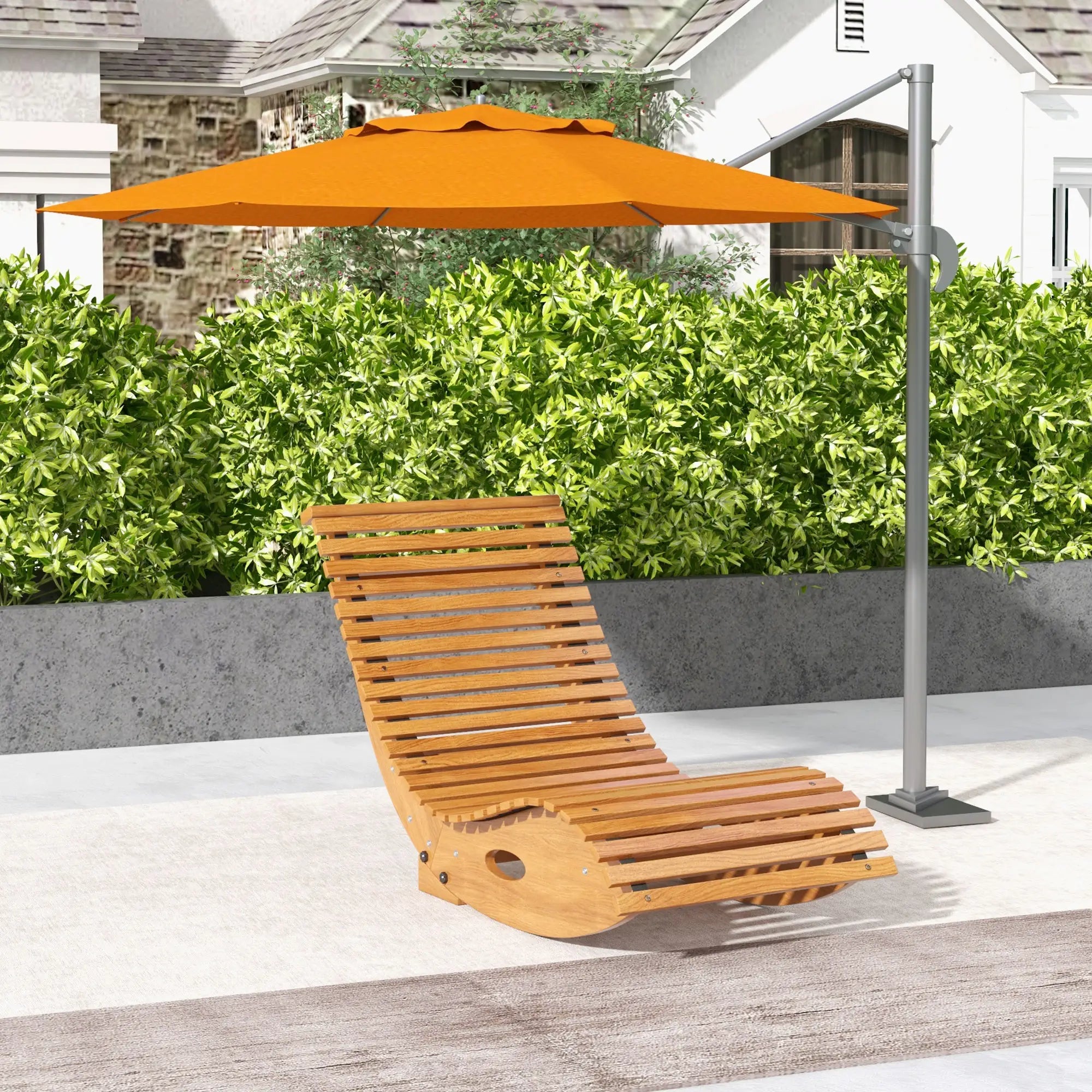 Outdoor Rocking Chair, Wooden Slatted Seat, 51.2