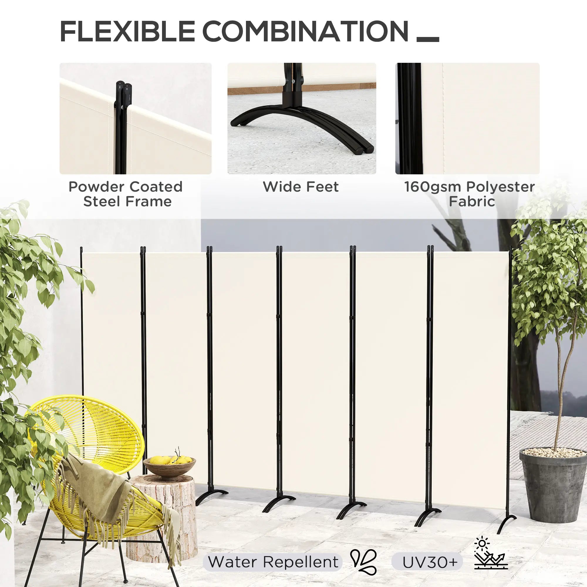 6 Panel Folding Room Divider, UV30+ Privacy Screen, Beige Side Awnings at Gallery Canada