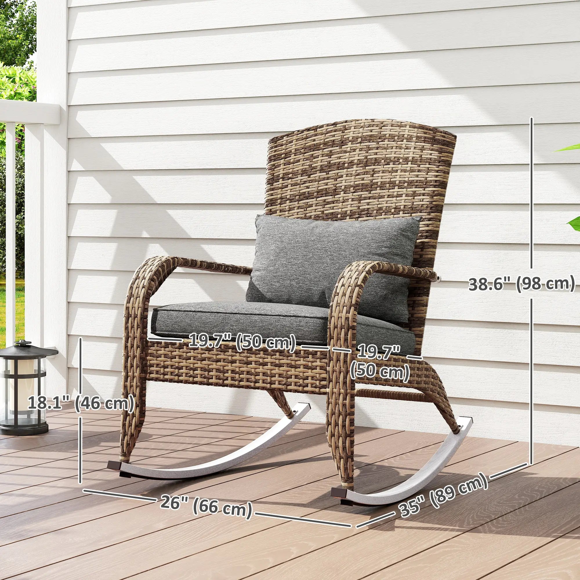 Outdoor Wicker Rocking Chair, High Back, Seat Cushion, Pillow, Grey/Yellow Outdoor Rocking Chairs at Gallery Canada
