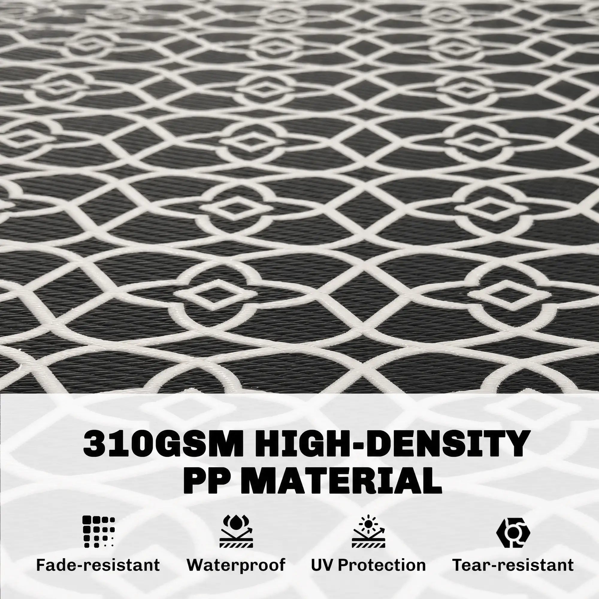 Reversible Outdoor Rug, Waterproof, 9' x 18', Clover, Black and White Outdoor Reversible Rugs at Gallery Canada