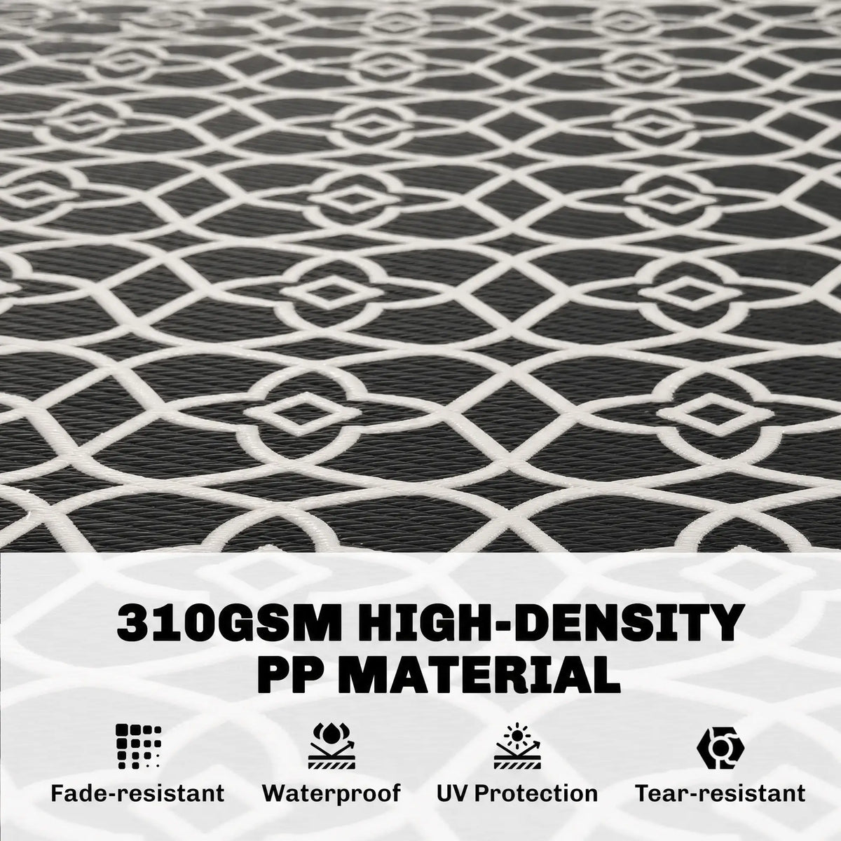 Reversible Outdoor Rug, Waterproof, 9' x 18', Clover, Black and White Outdoor Reversible Rugs at Gallery Canada
